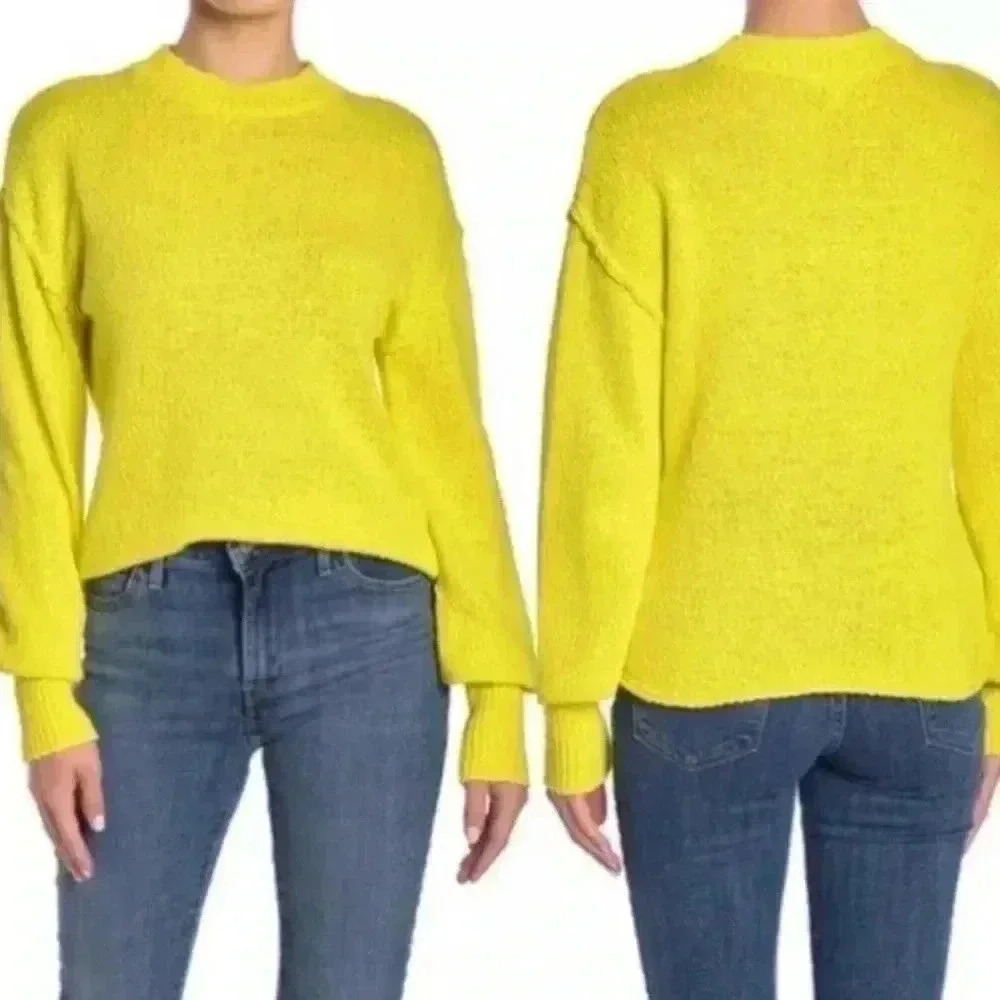 Abound Yellow Drop Shoulder Knit Long Sleeve Crew Neck Sweater Cozy Beachy XS